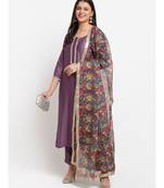 Mistique Mauve Straight Kurti with Pants and Floral Dupatta