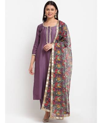 Mistique Mauve Straight Kurti with Pants and Floral Dupatta 2