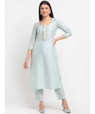 Ice Blue Straight Kurti with Straight Pants 1