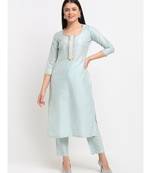 Ice Blue Straight Kurti with Straight Pants