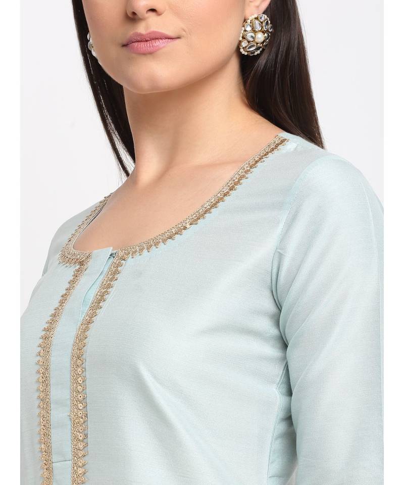 Ice Blue Straight Kurti with Straight Pants