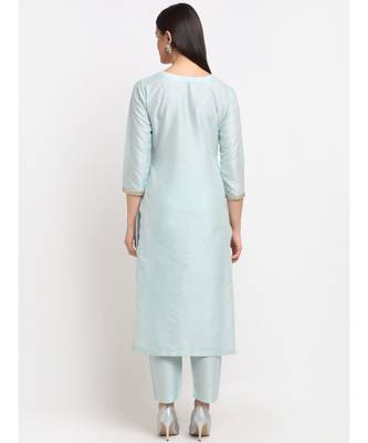 Ice Blue Straight Kurti with Straight Pants 4
