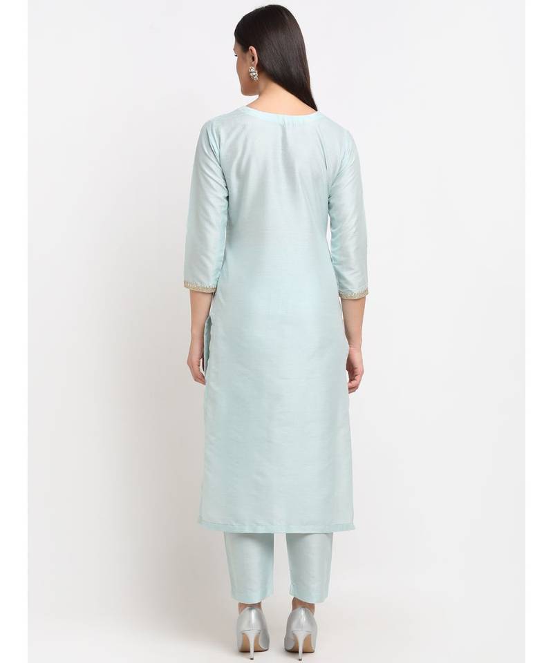 Ice Blue Straight Kurti with Straight Pants