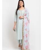 Ice Blue Straight Kurti with Pants and Floral Dupatta