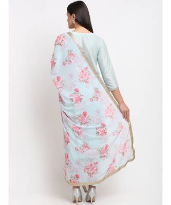 Ice Blue Straight Kurti with Pants and Floral Dupatta 4