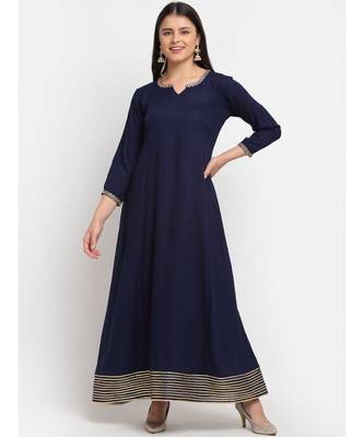 Natural Navy Blue Gota Embroidered Floor Length Kurti 1