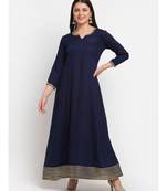 Natural Navy Blue Gota Embroidered Floor Length Kurti