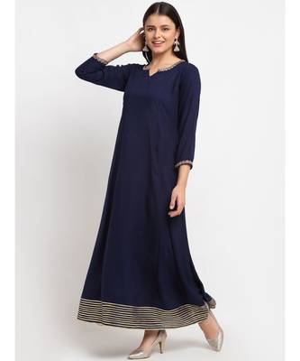 Natural Navy Blue Gota Embroidered Floor Length Kurti 2