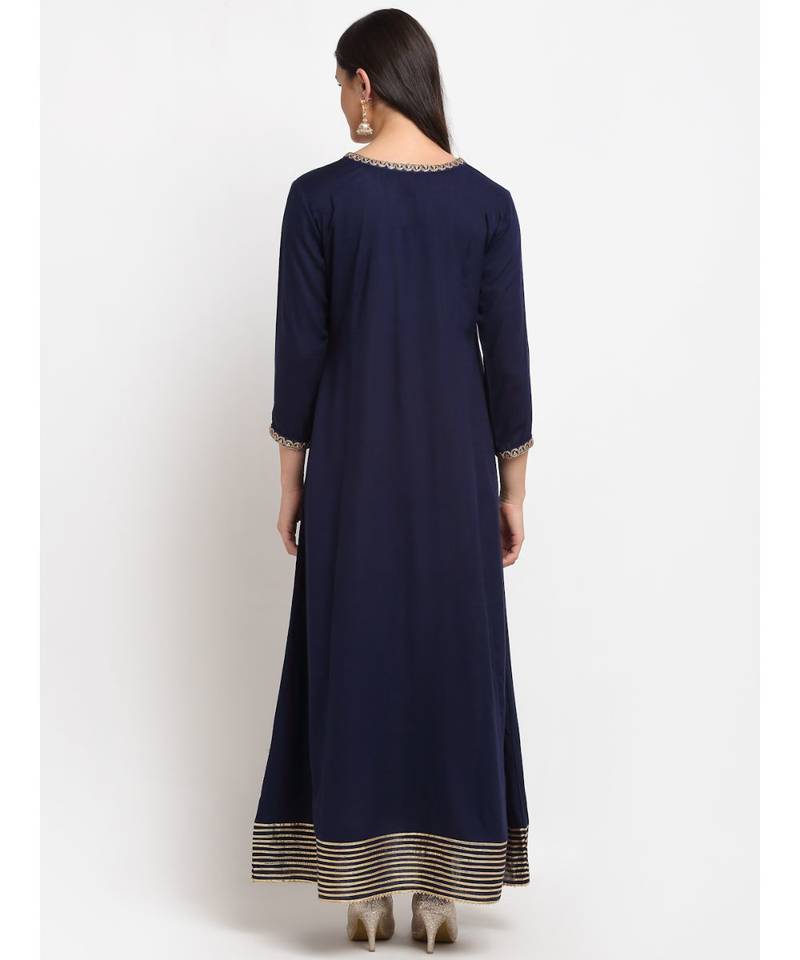 Natural Navy Blue Gota Embroidered Floor Length Kurti