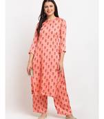 Peach Punch Floral Printed Kurti with Straight Palazzo