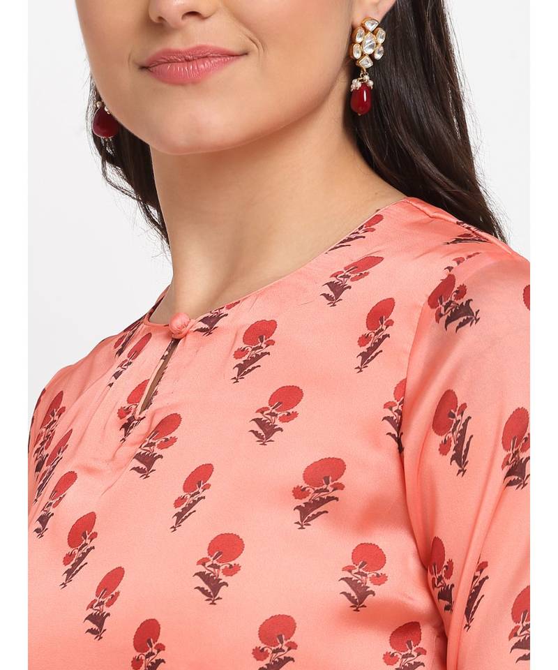 Peach Punch Floral Printed Kurti with Straight Palazzo