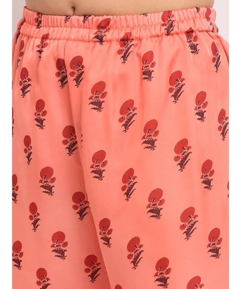 Peach Punch Floral Printed Kurti with Straight Palazzo