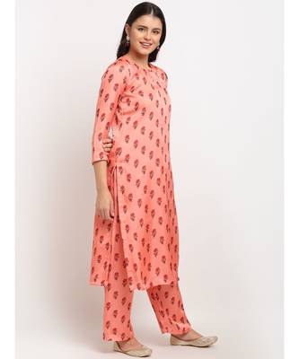 Peach Punch Floral Printed Kurti with Straight Palazzo 5
