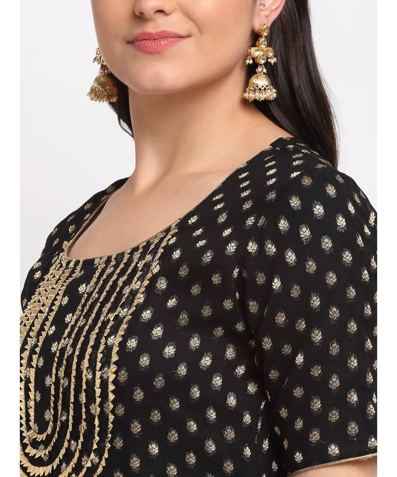 Black Banarsi Short Kurti with Sharara and Net Stone Dupatta