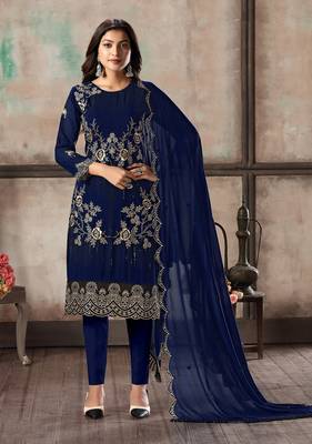 Navy-blue embroidered georgette salwar 1