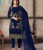 Navy-blue embroidered georgette salwar