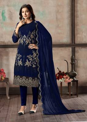 Navy-blue embroidered georgette salwar 2
