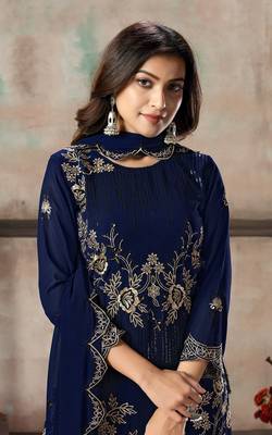 Navy-blue embroidered georgette salwar 3