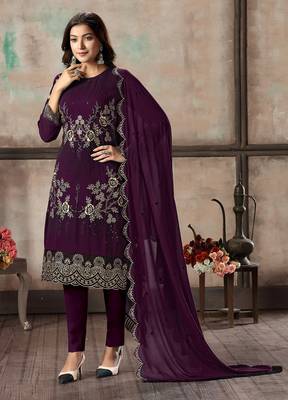 Purple embroidered georgette salwar 2