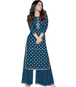 Teal-blue printed rayon kurta-sets