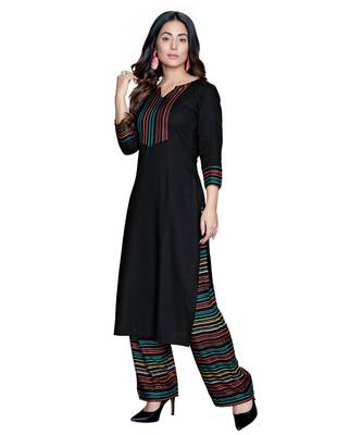Black plain rayon kurta-sets 1