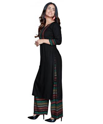 Black plain rayon kurta-sets 2