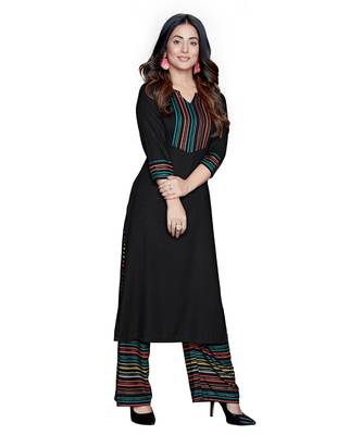 Black plain rayon kurta-sets 3