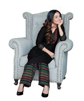 Black plain rayon kurta-sets 4