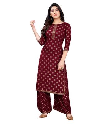 Maroon printed rayon kurta-sets 1