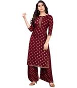 Maroon printed rayon kurta-sets