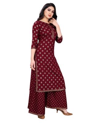Maroon printed rayon kurta-sets 2