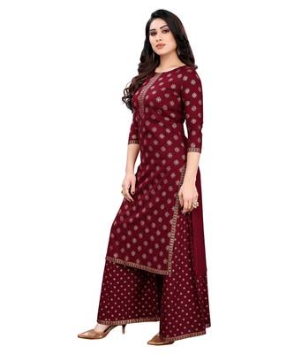 Maroon printed rayon kurta-sets 3