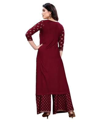 Maroon printed rayon kurta-sets 4