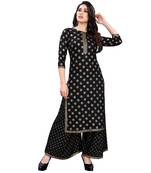 Black printed rayon kurta-sets