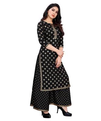 Black printed rayon kurta-sets 2
