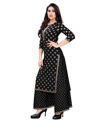 Black printed rayon kurta-sets 3