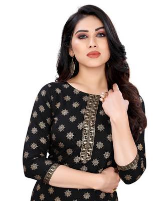 Black printed rayon kurta-sets 5