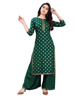 Dark-green printed rayon kurta-sets 1