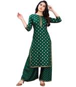 Dark-green printed rayon kurta-sets
