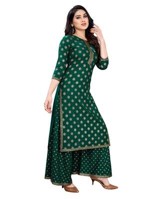 Dark-green printed rayon kurta-sets 2