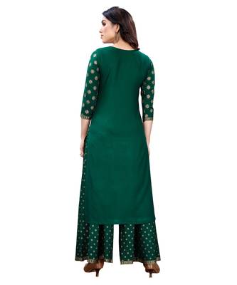 Dark-green printed rayon kurta-sets 4