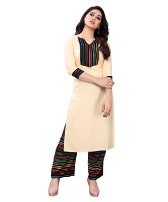 Beige plain rayon kurta-sets 1