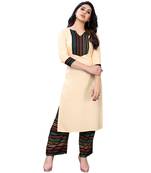 Beige plain rayon kurta-sets