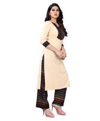 Beige plain rayon kurta-sets 2