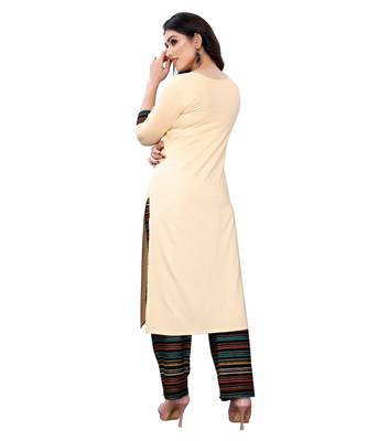 Beige plain rayon kurta-sets 4