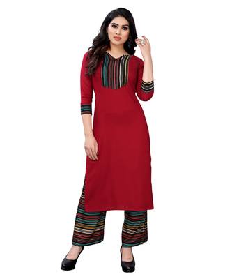 Red plain rayon kurta-sets 1