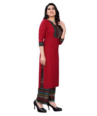 Red plain rayon kurta-sets 2