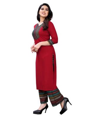 Red plain rayon kurta-sets 3