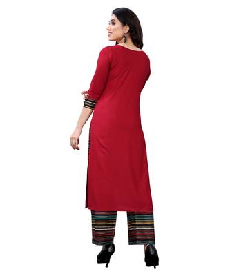 Red plain rayon kurta-sets 4