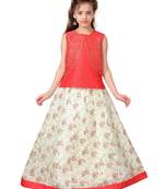 Cream self design cotton stitched lehenga
